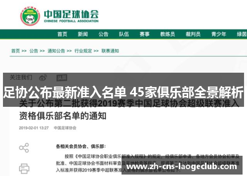 足协公布最新准入名单 45家俱乐部全景解析